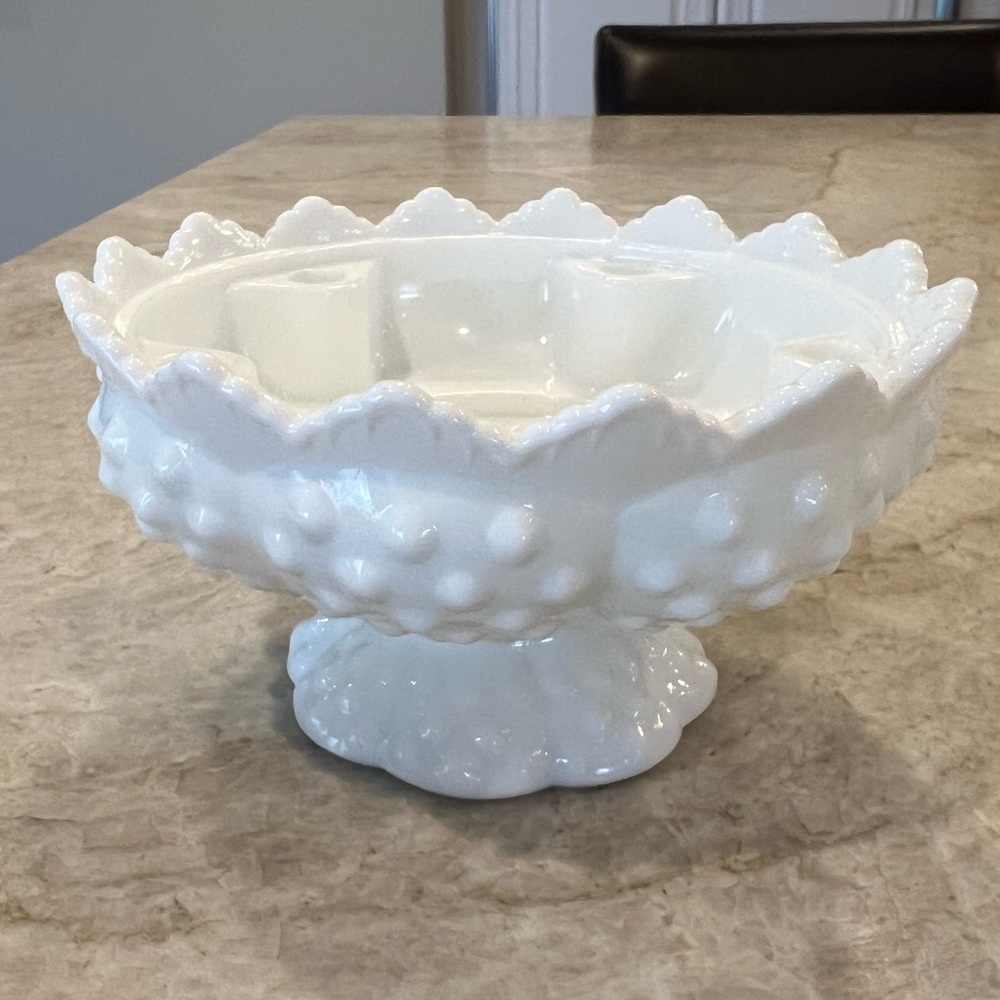 Vintage Fenton Milk Glass Hobnail 6 spot pedestal candle holder